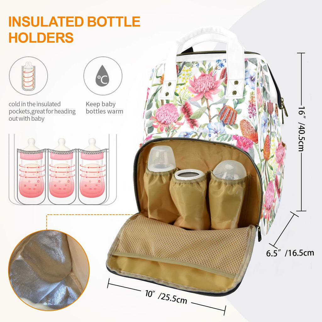 Australian Flowers - Multi-Function Backpack, Nappy / Diaper Bag