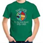 Save Earth, It's The Only Planet With Cake - Kids Youth T-Shirt Kelly Green Kids Youth T-shirt Environment Food Funny Printed In Australia