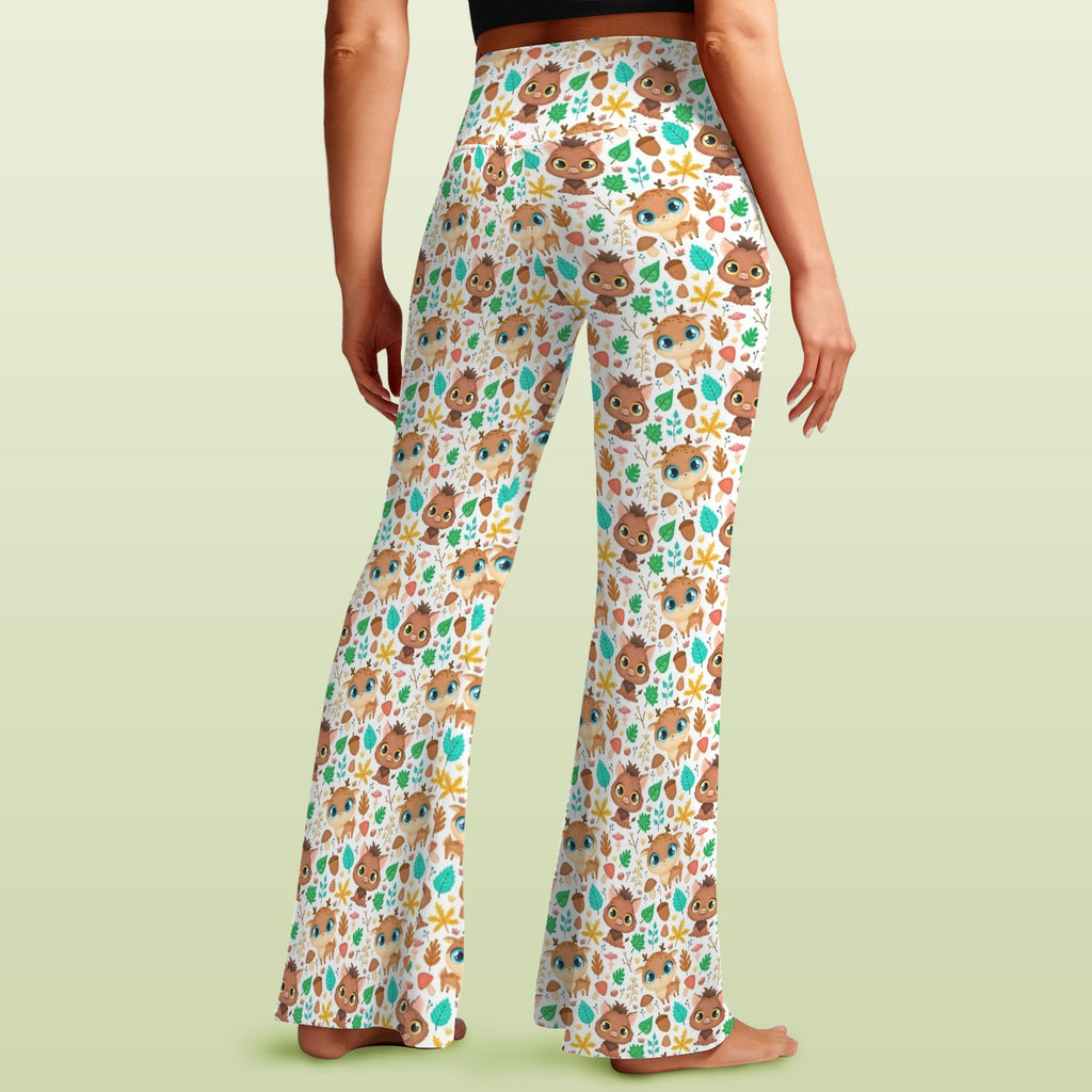 Cute Autumn Creatures High Waist Crossover Tummy Control Flare Leggings High Waist Flare Leggings animal Printed Offshore