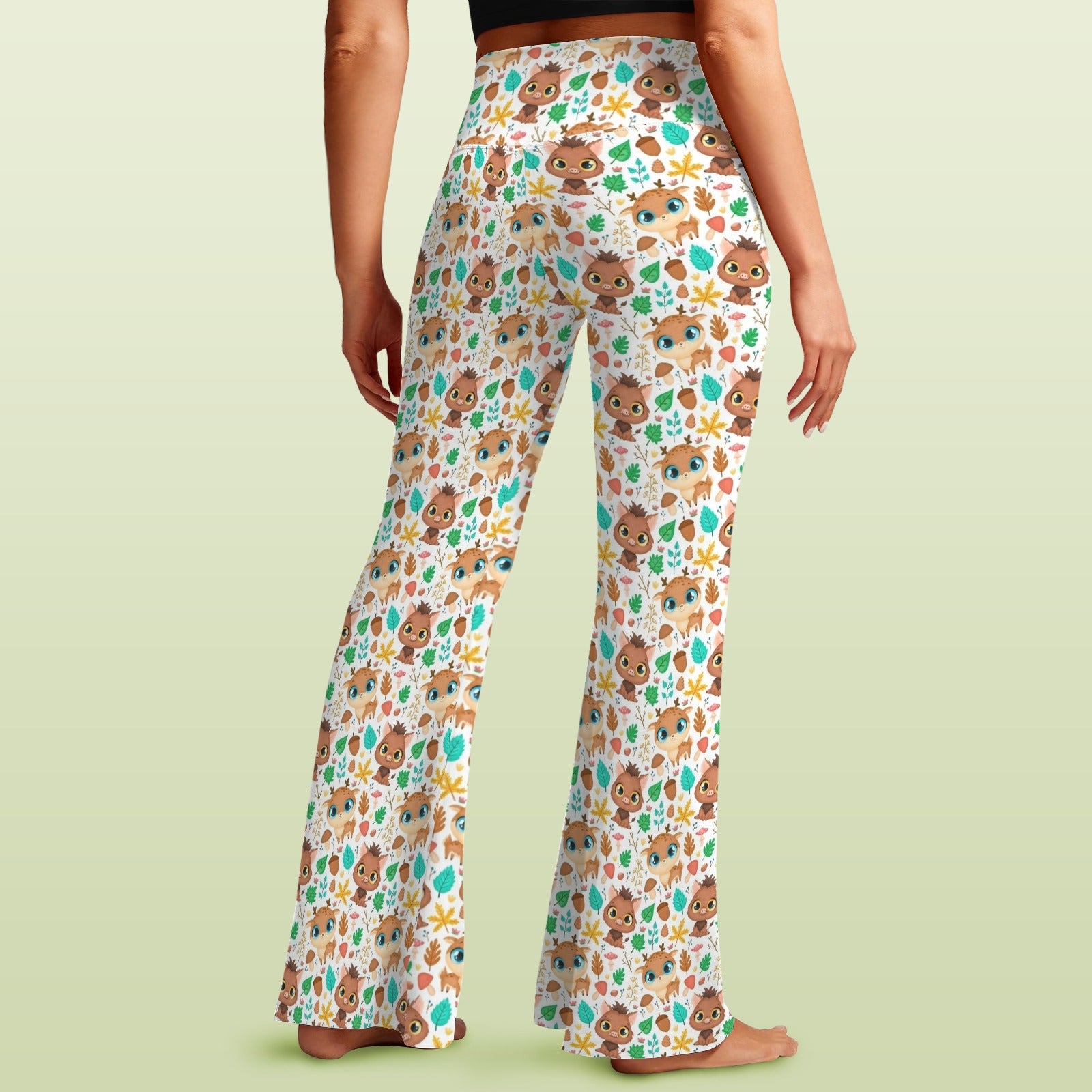 Cute Autumn Creatures High Waist Crossover Tummy Control Flare Leggings High Waist Flare Leggings animal Printed Offshore