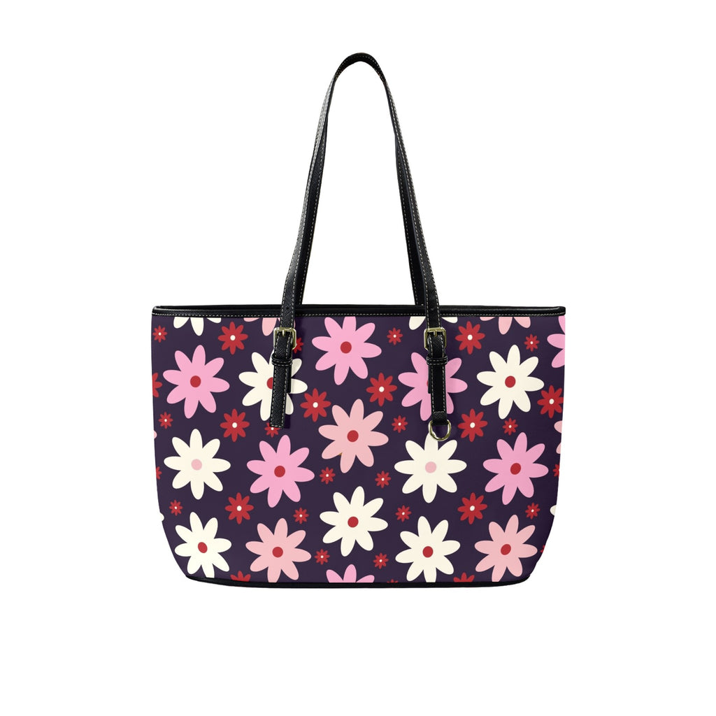 Pink Daisy PU Leather Tote Bag Large One Size Leather Tote Bag-Large Plants Printed Offshore