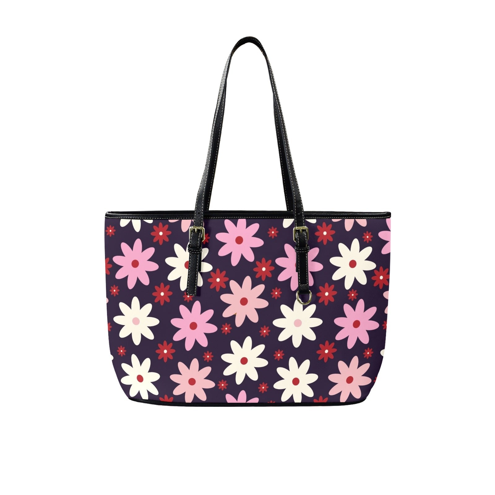 Pink Daisy - PU Leather Tote Bag - Large