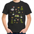 Cute Dinosaur Christmas - Kids Youth T-Shirt Black Kids Christmas T-shirt Christmas Printed In Australia