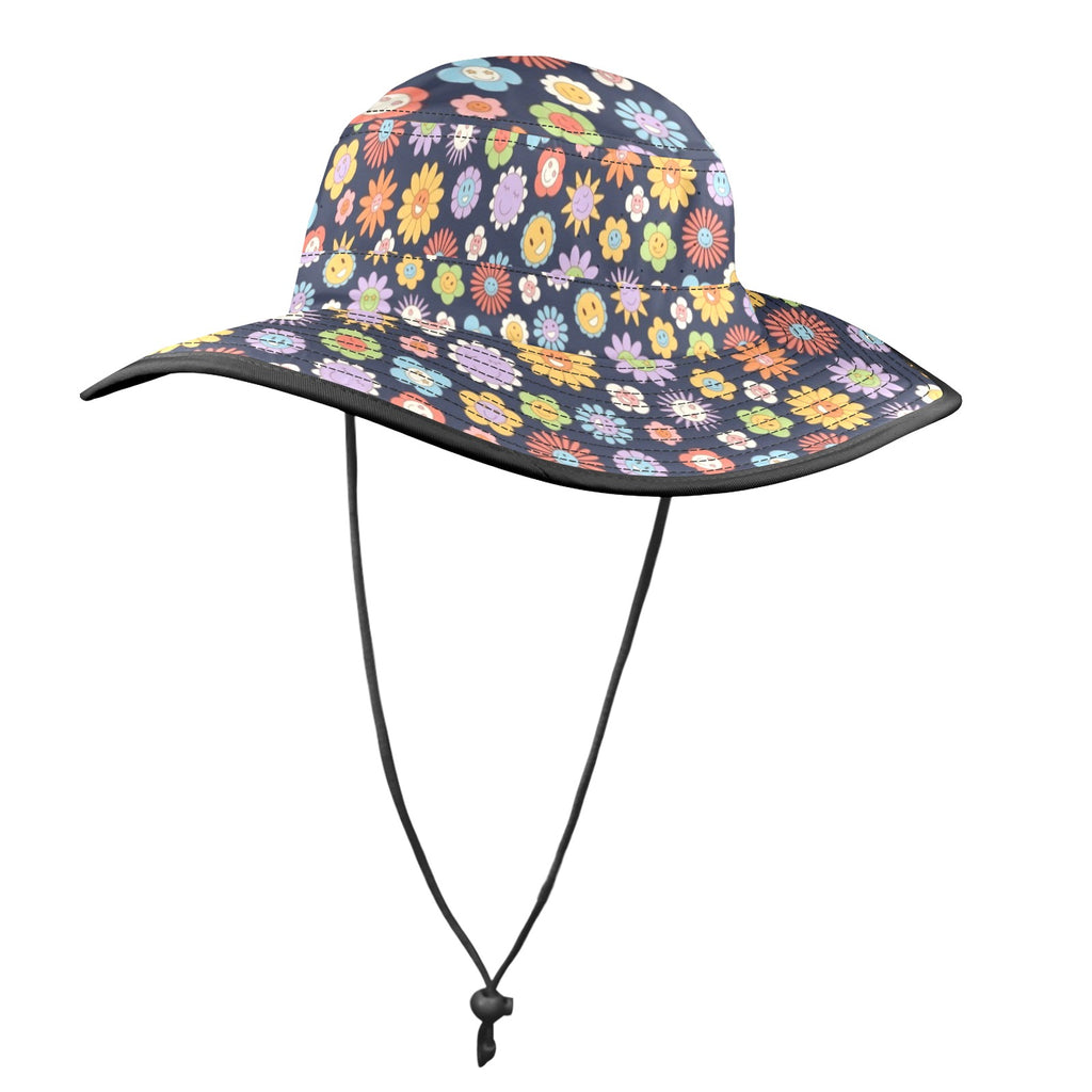 Groovy Flowers Wide Brim Bucket Hat Wide Brim Bucket Hat Plants Printed Offshore Retro