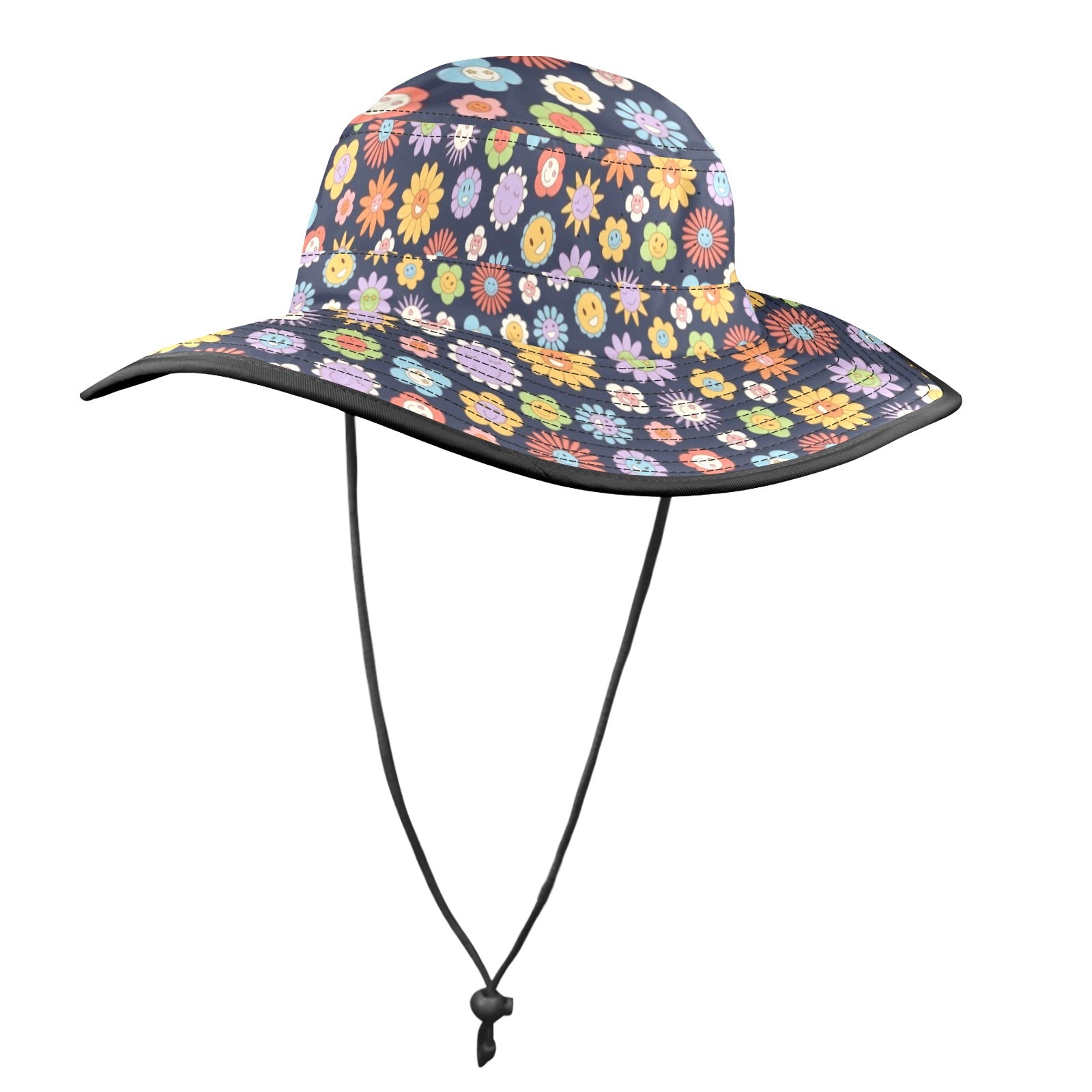 Groovy Flowers Wide Brim Bucket Hat Wide Brim Bucket Hat Plants Printed Offshore Retro