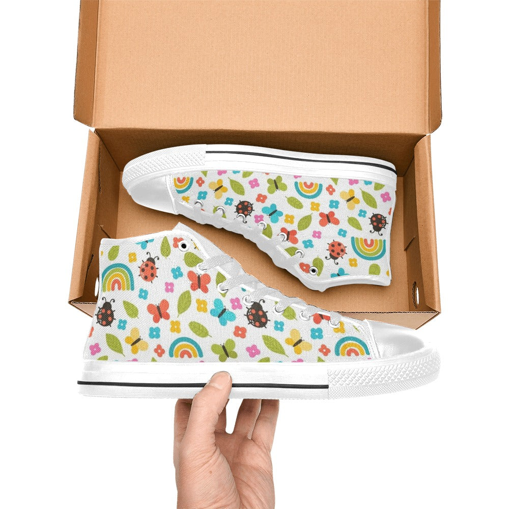 Ladybugs And Rainbows Women's High Top Canvas Shoes Womens Classic High Top Shoes Printed Offshore
