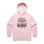 Reading Is My Therapy - Womens Hoodie Pink Womens Hoodie Printed In Australia Reading