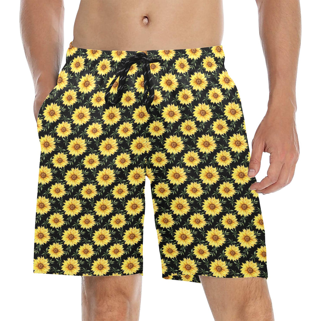 Painted Sunflower Men's Mid-Length Beach Shorts 5XL Men's Mid-Length Beach Shorts Plants Printed Offshore