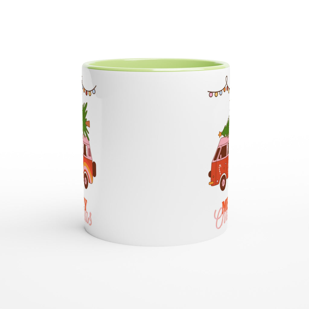 Christmas Tree On Peace Van - White 11oz Ceramic Mug with Colour Inside Christmas Colour Mug Christmas Globally Fulfilled