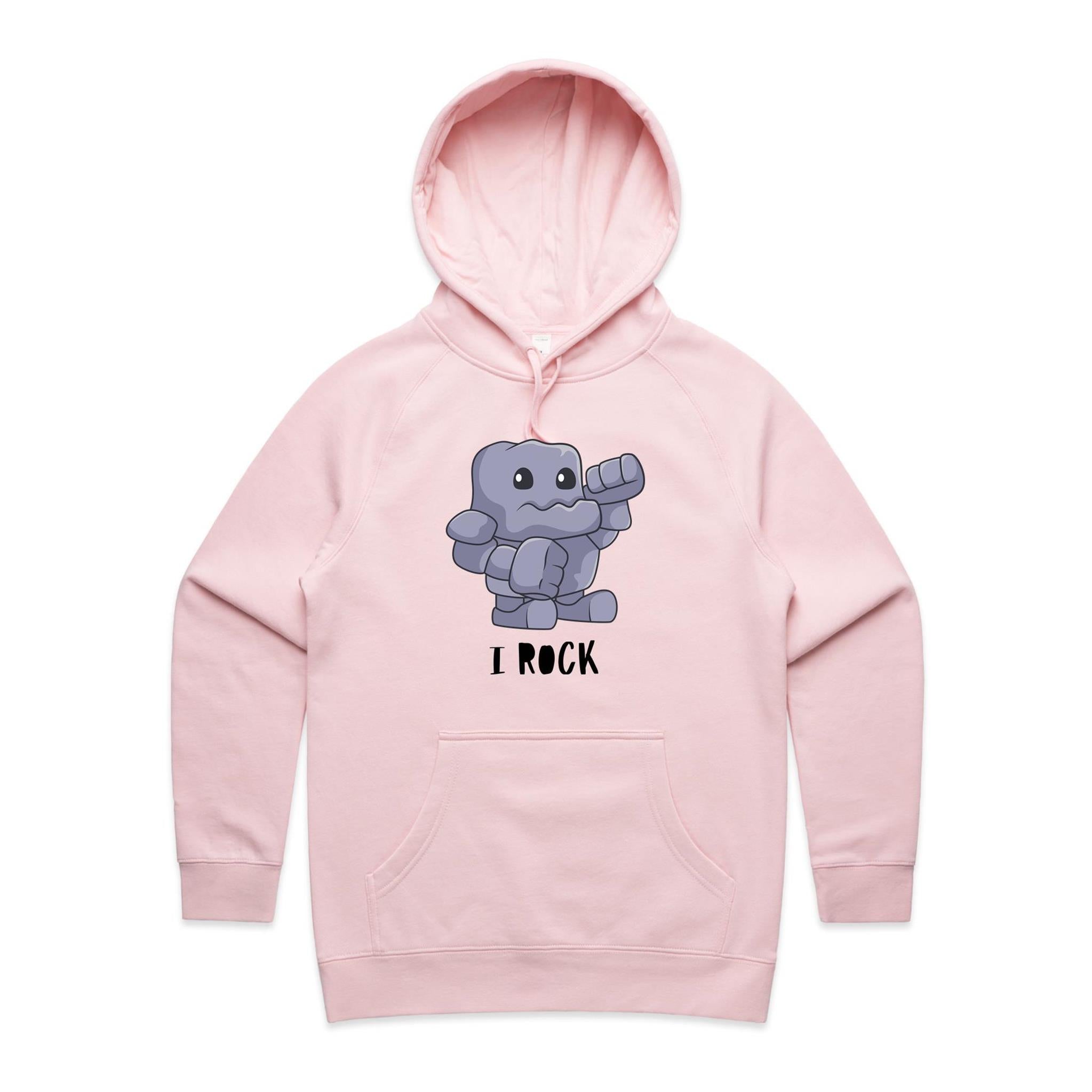 I Rock - Womens Hoodie Pink Womens Hoodie Music Printed In Australia