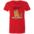 Cat Seriously? - Womens T-shirt Red Womens T-shirt animal Printed In Australia