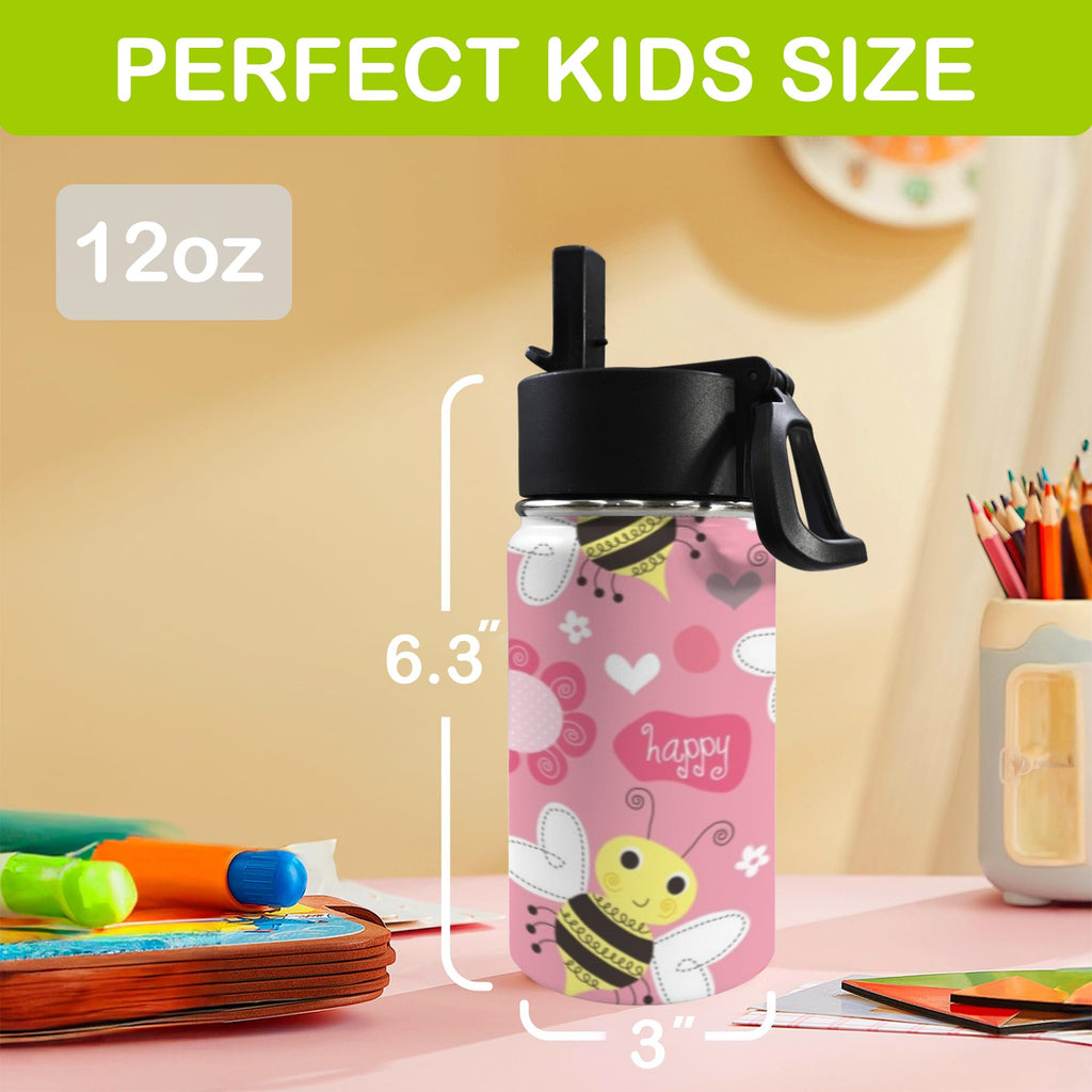 Cute Bee Floral 12oz Kids Water Bottle with Straw Lid