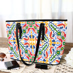 Bright Burst - Leather Tote Bag-Large
