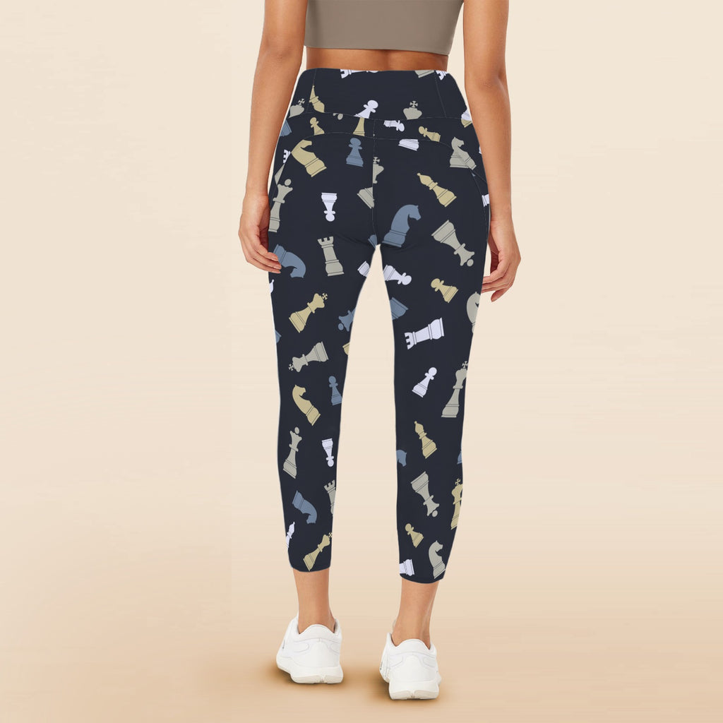 Chess Pattern - Women's High Waist Pockets Yoga Leggings