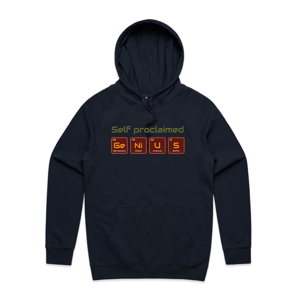 Self Proclaimed Genius - Mens Hoodie Navy Mens Hoodie Printed In Australia Science