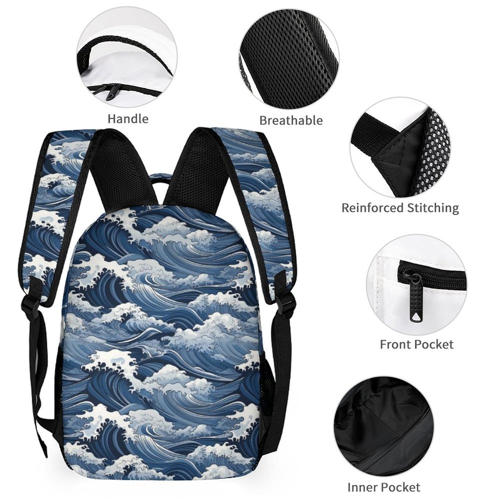 Japanese Waves Backpack, Lunch Bag & Pencil Case Set