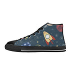Rocket and Planets In Space - Kids High Top Canvas Shoes