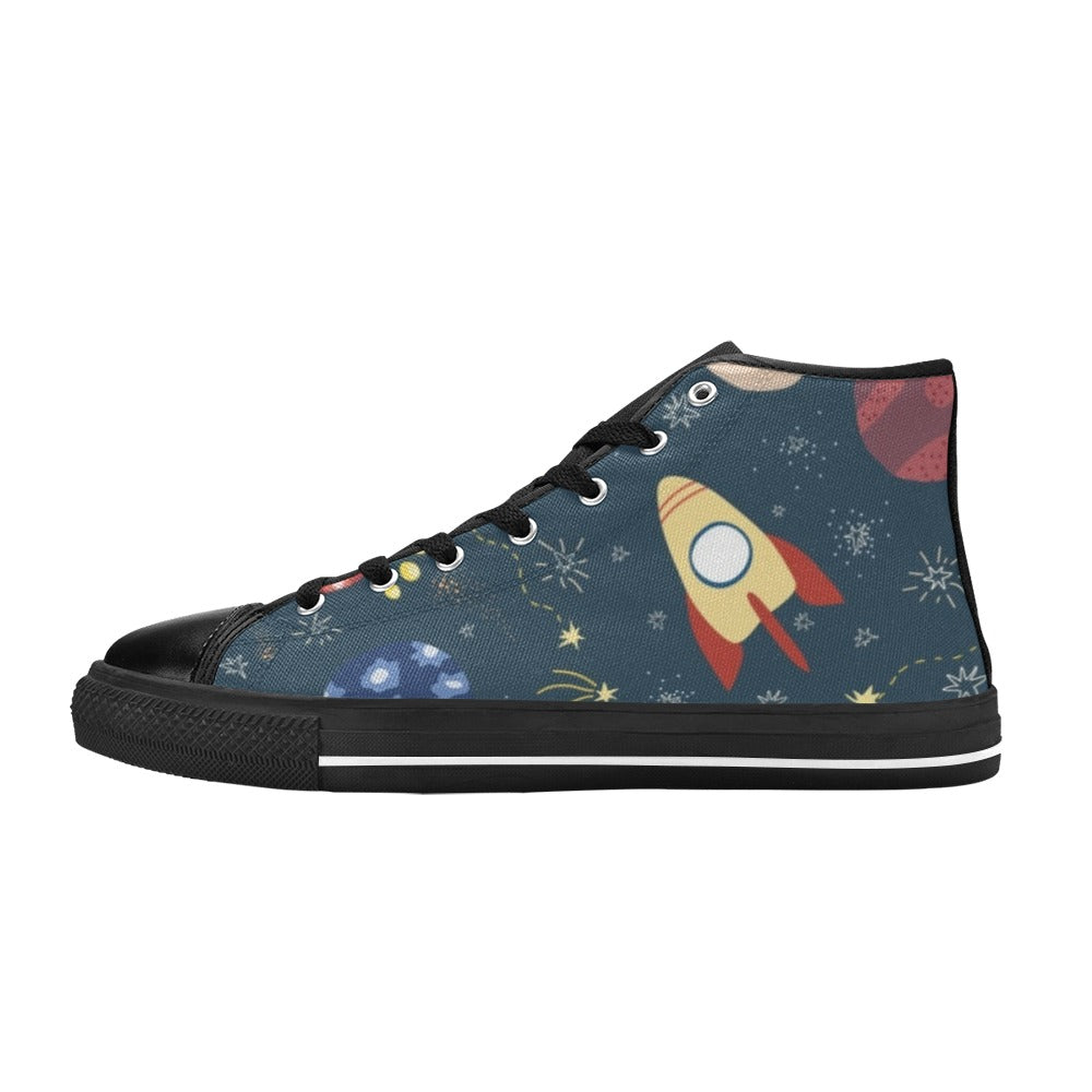 Rocket and Planets In Space - Kids High Top Canvas Shoes