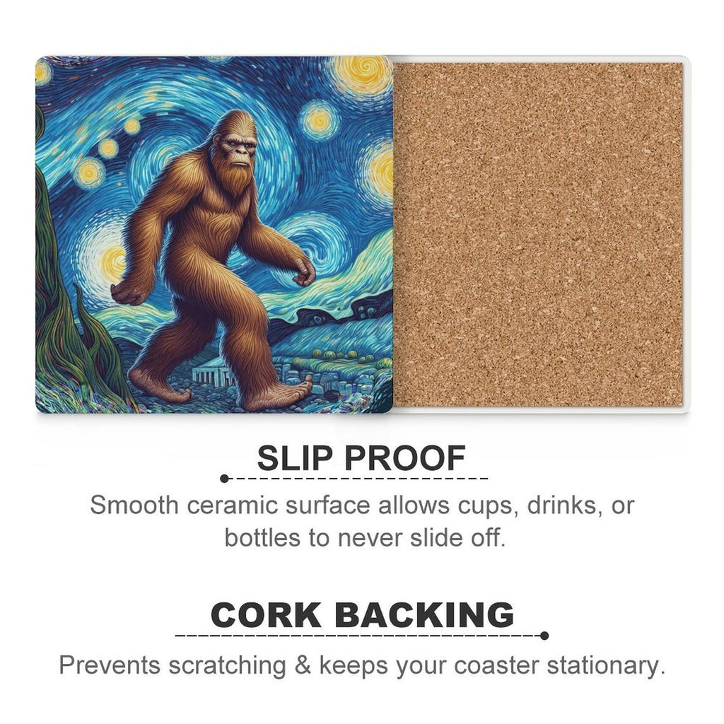 Big Foot Starry Night Ceramic Coasters (Square) Ceramic Coasters Printed Offshore Sci-Fi