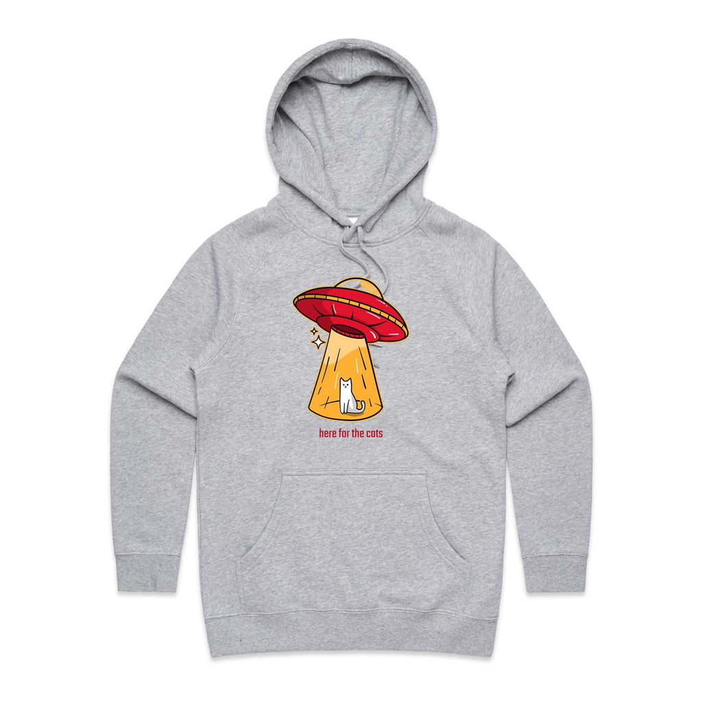UFO, Here For The Cats - Womens Hoodie Grey Marle Womens Hoodie animal Printed In Australia Sci Fi