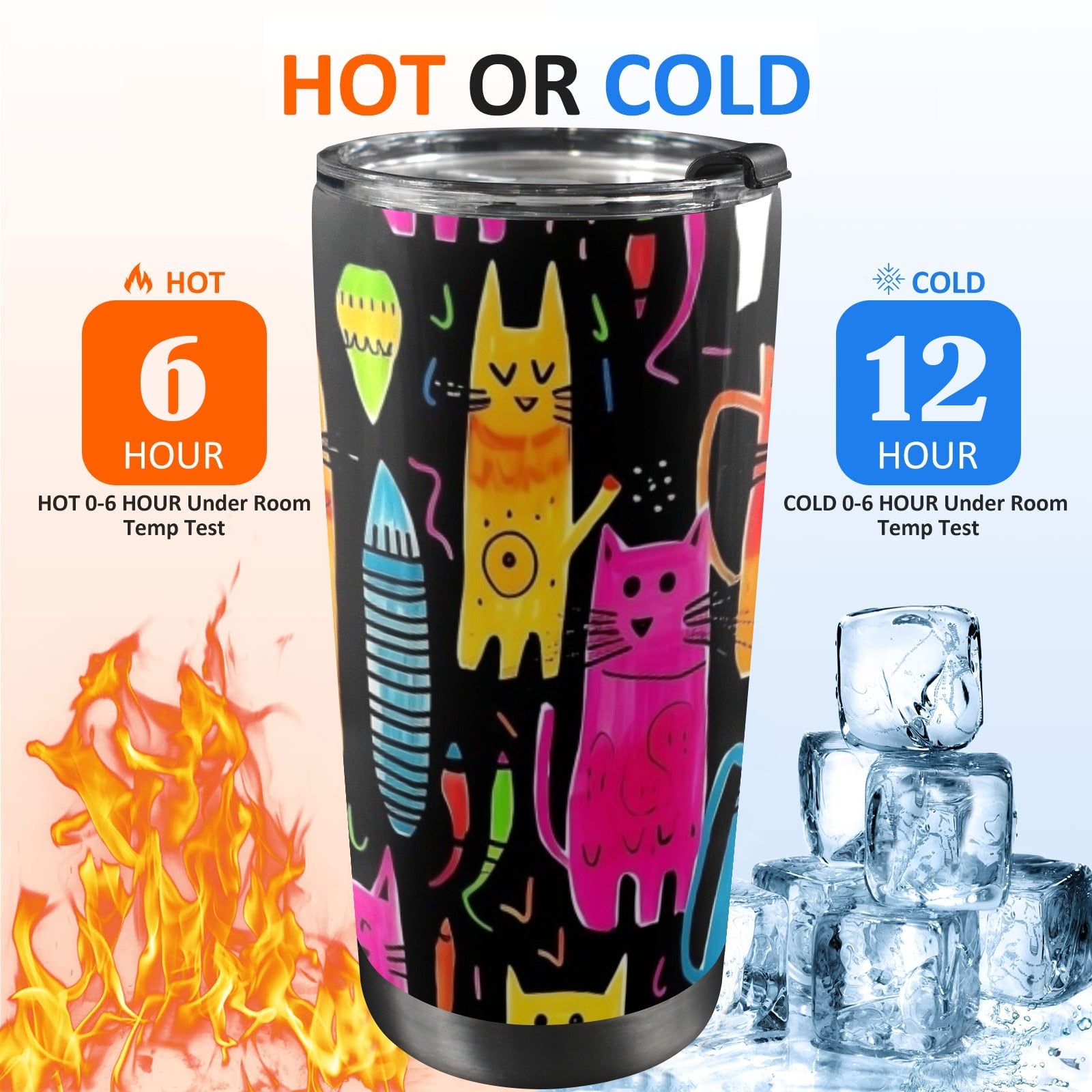 Colourful Cats - 20oz Mobile Tumbler with Lid (Black Lock) 20oz Travel Mug animal Printed Offshore