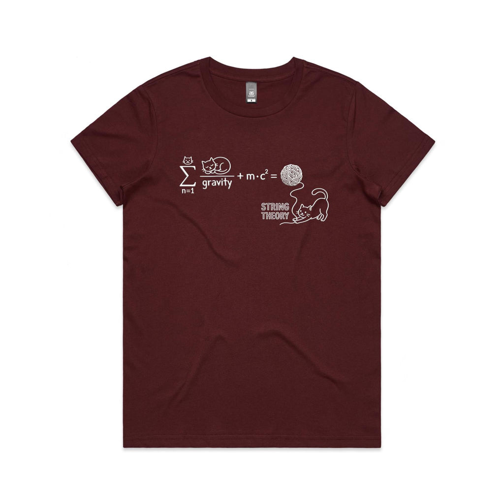 Cat String Theory Physics Women's AS Colour T-shirt Burgundy Womens T-shirt animal Printed In Australia Science