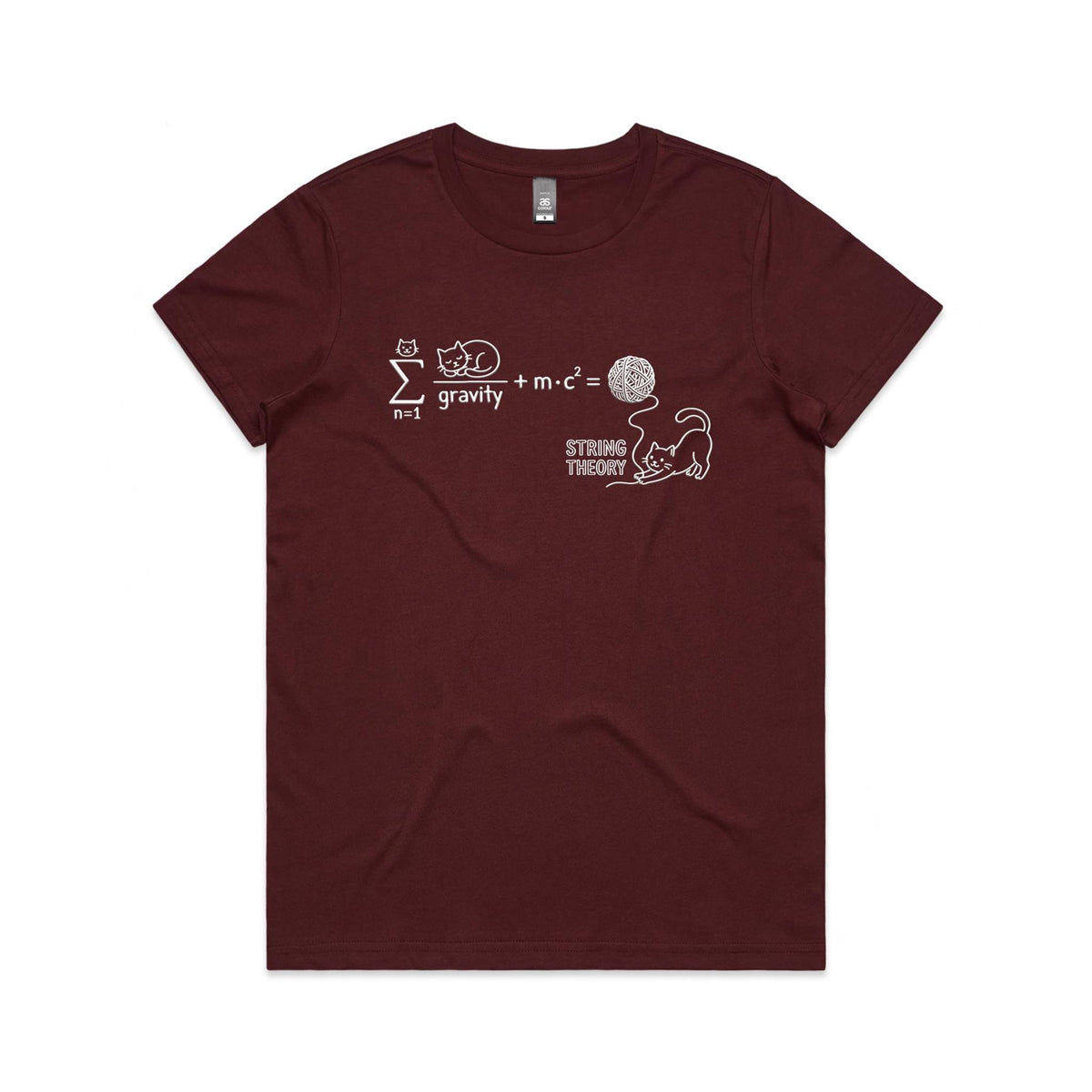 Cat String Theory Physics Women's AS Colour T-shirt Burgundy Womens T-shirt animal Printed In Australia Science
