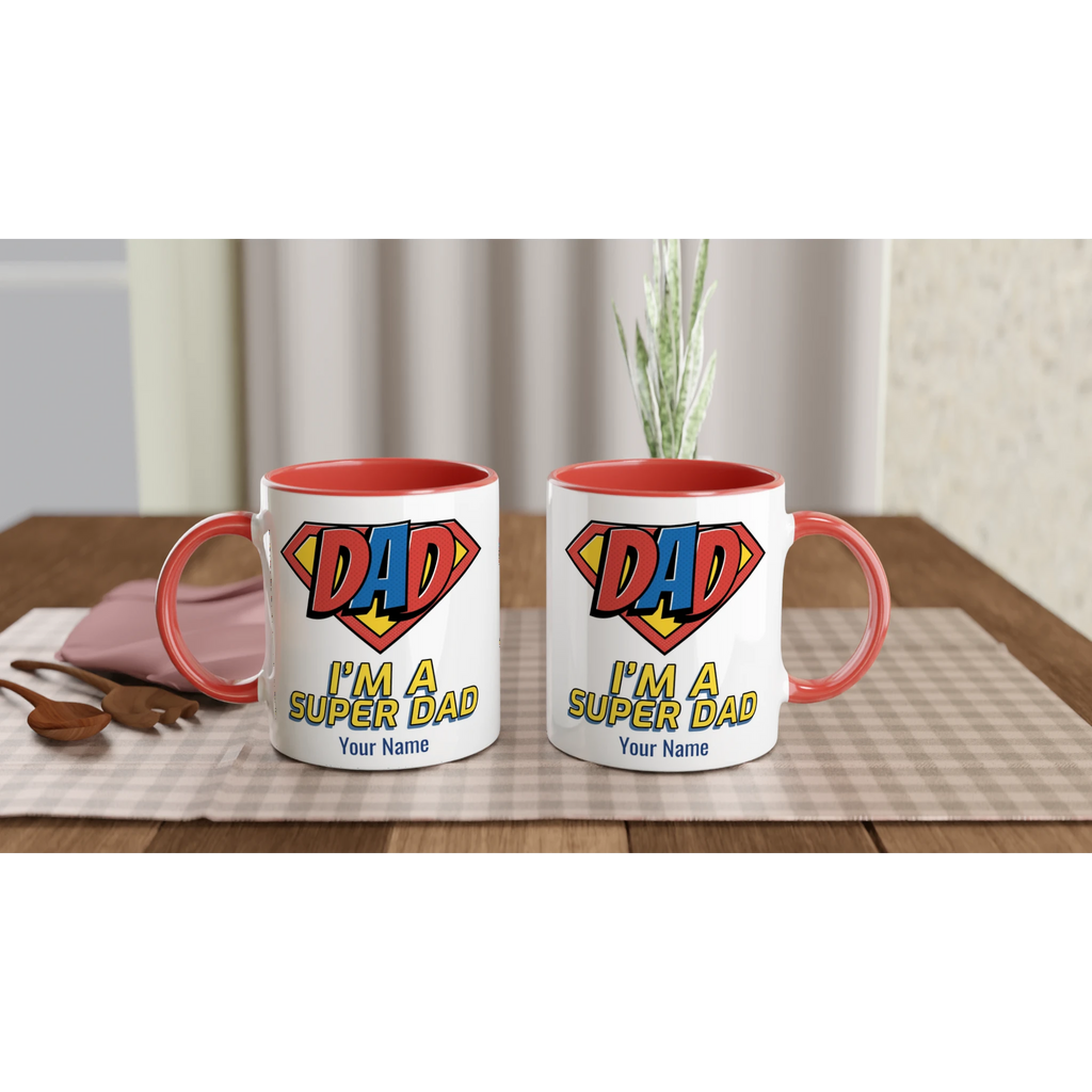 Personalised - I'm A Super Dad - White 11oz Ceramic Mug with Colour Inside Personalised 11oz Mug comic Customise Dad Personalise
