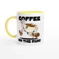 Coffee On The Run White 11oz Ceramic Mug with Colour Inside Ceramic Yellow Colour 11oz Mug coffee Globally Fulfilled retro