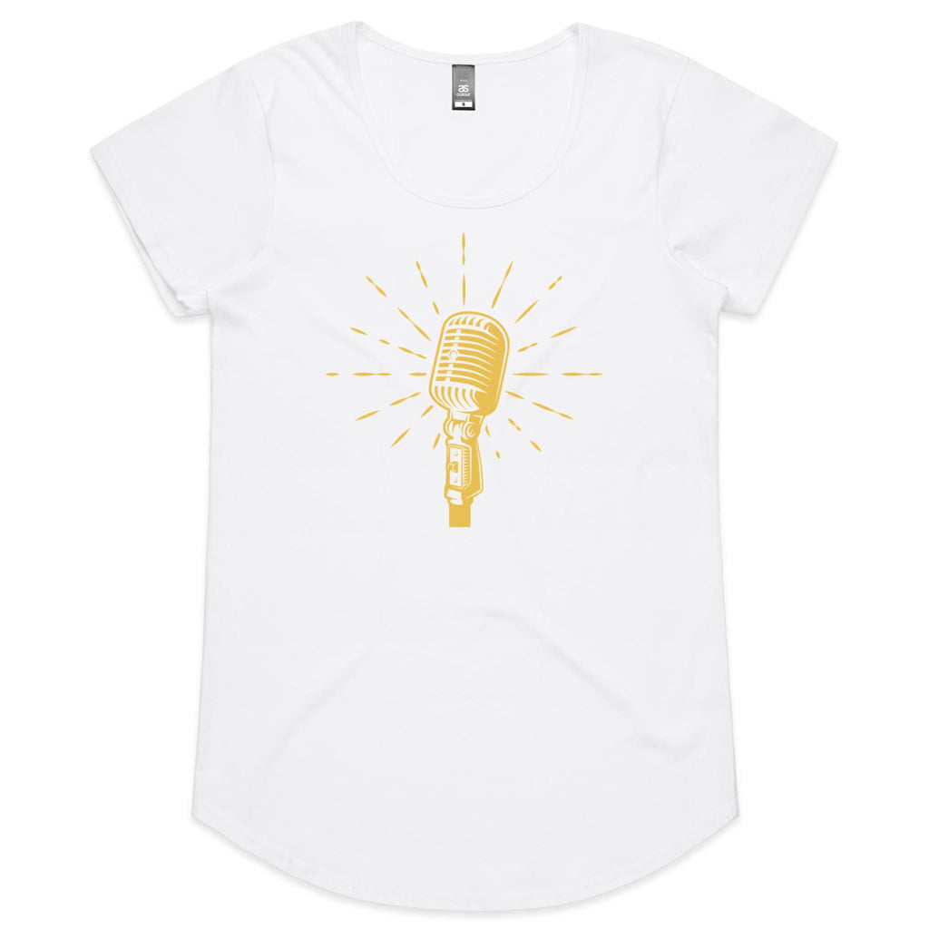 Retro Microphone - Womens Scoop Neck T-Shirt White Womens Scoop Neck T-shirt Music Printed In Australia Retro