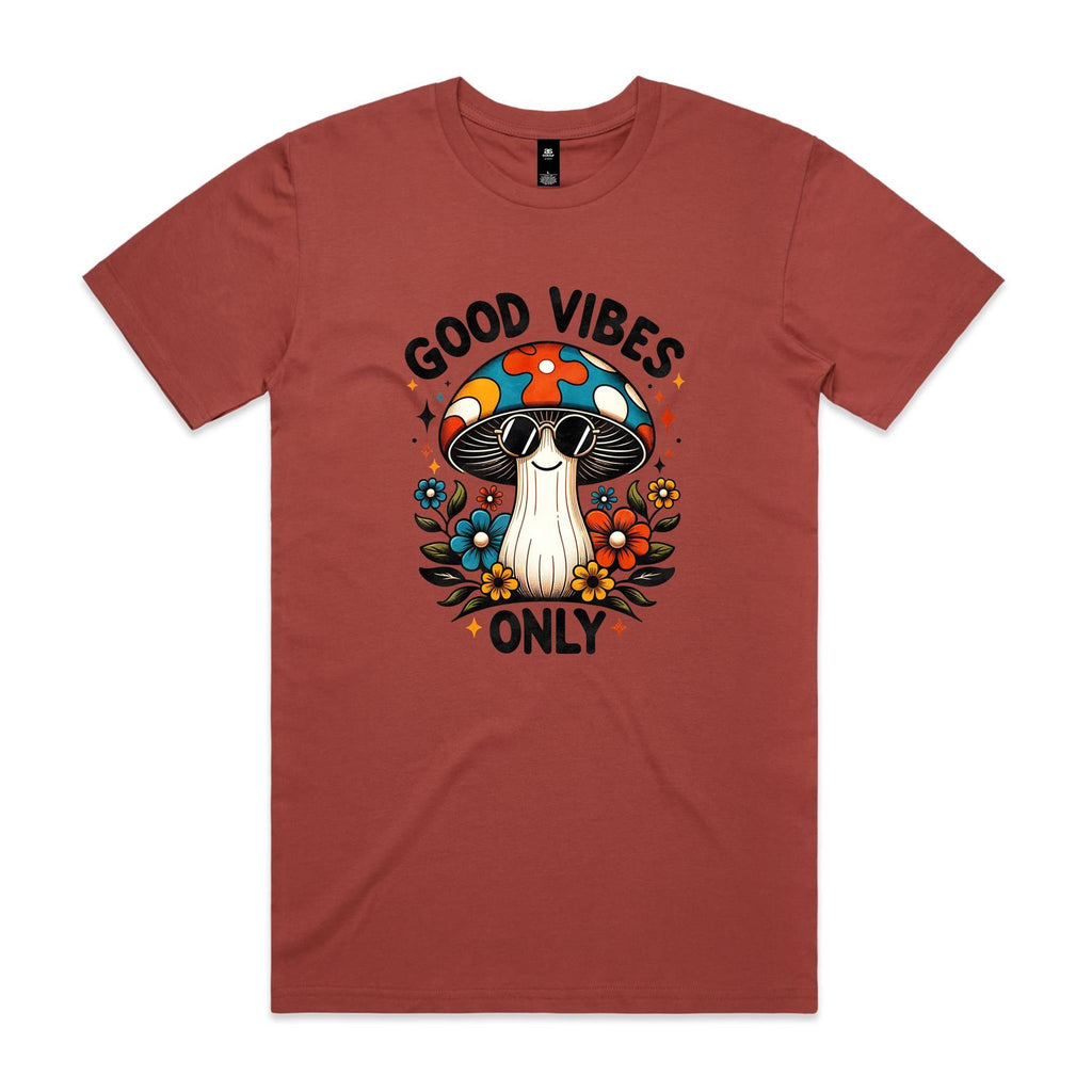 Good Vibes Only, Hippie Mushroom With Sunglasses - Mens T-shirt