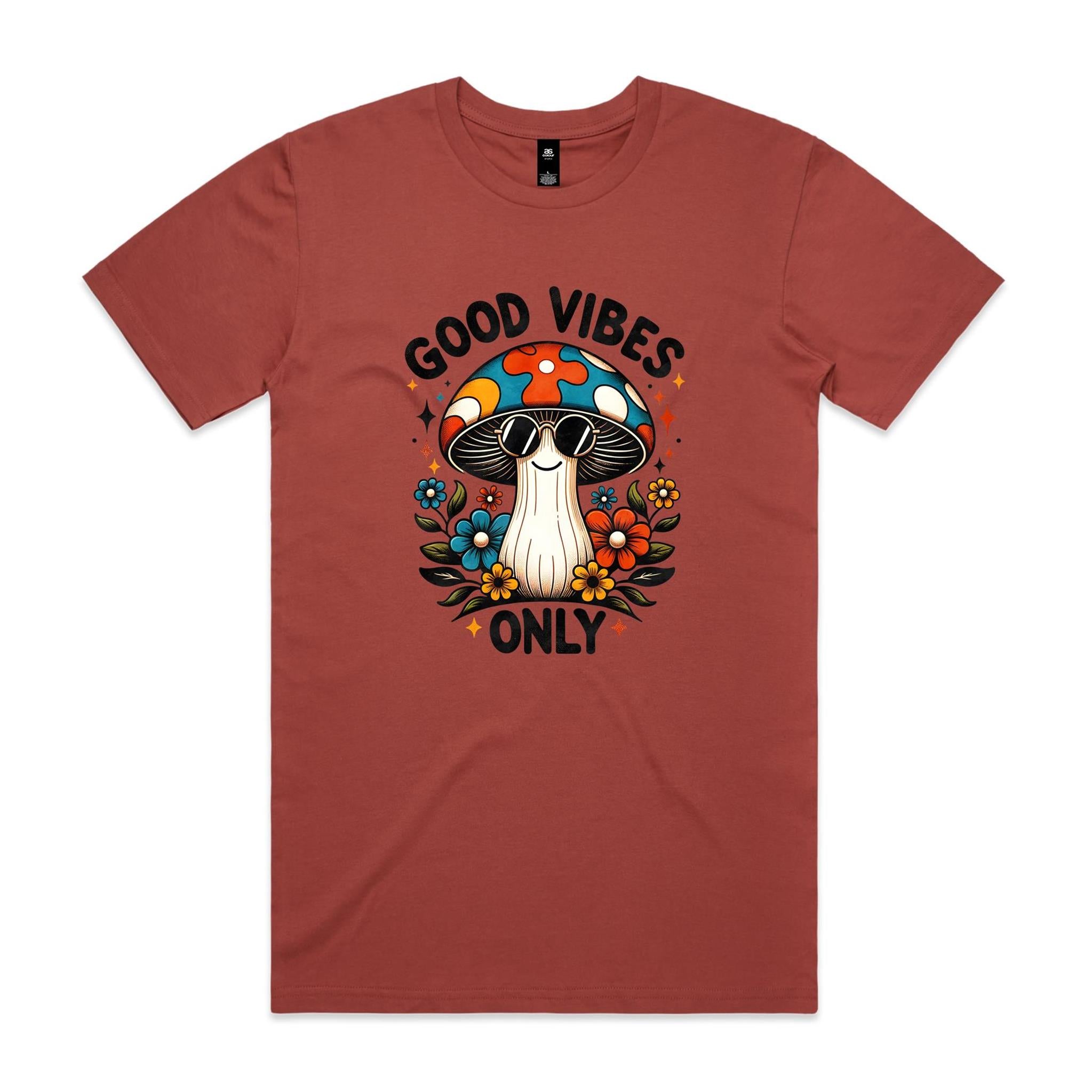 Good Vibes Only, Hippie Mushroom With Sunglasses - Mens T-shirt