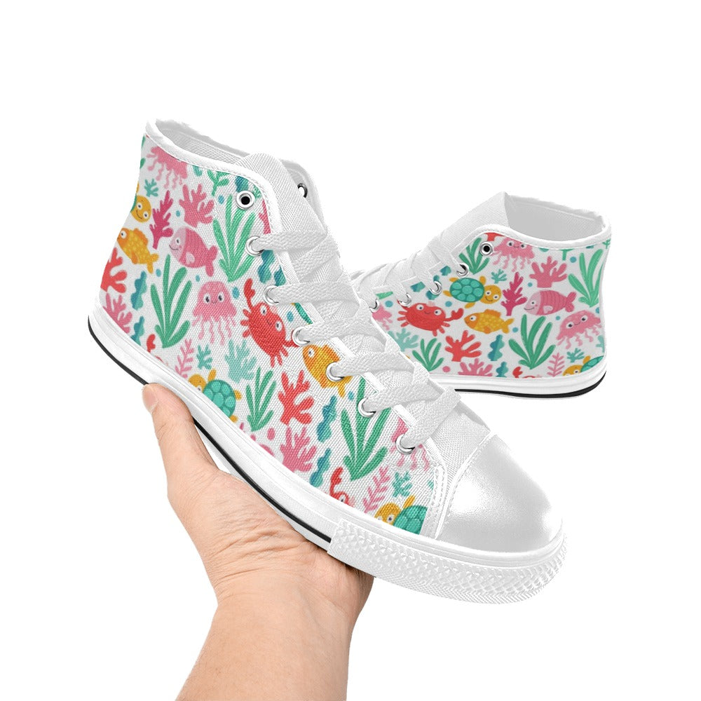 Under The Sea - Kids High Top Canvas Shoes