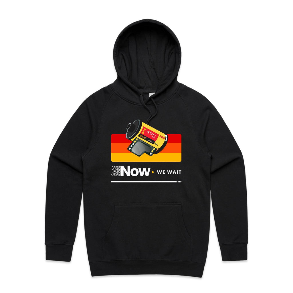 Camera Film, Now We Wait Men's AS Colour Hoodie Black Mens Hoodie Printed In Australia Retro