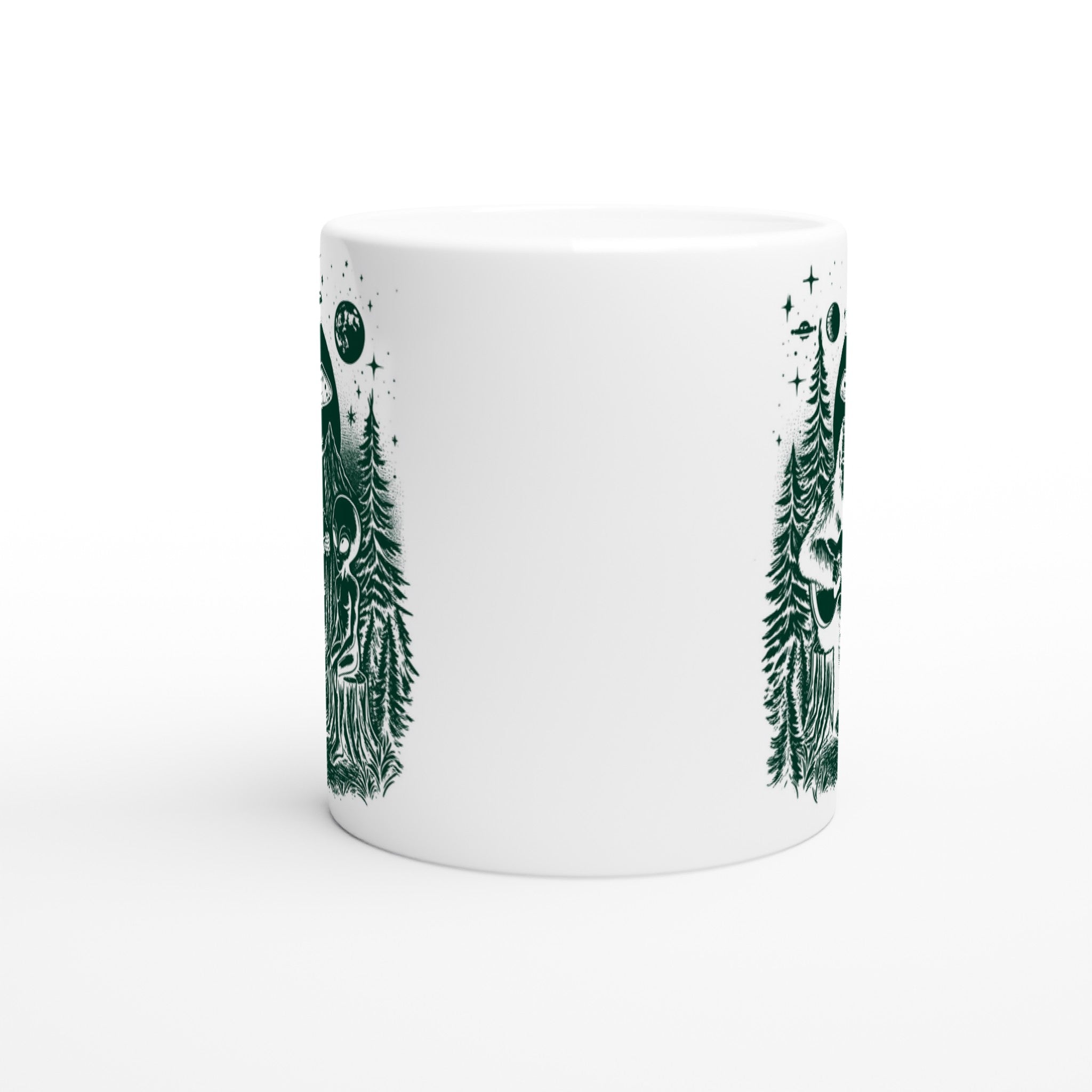 Alien And Bigfoot Play Guitar - White 11oz Ceramic Mug White 11oz Mug Globally Fulfilled Music Sci Fi