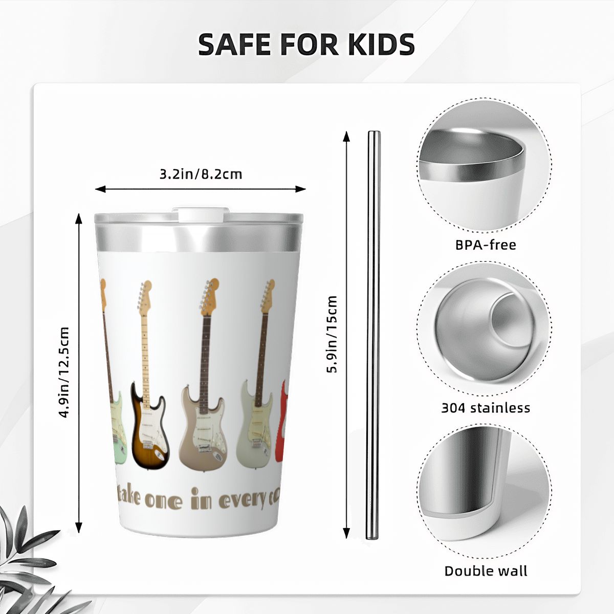 Guitars In Every Colour Small Stainless Steel Travel Mug Cup 12oz/350ml