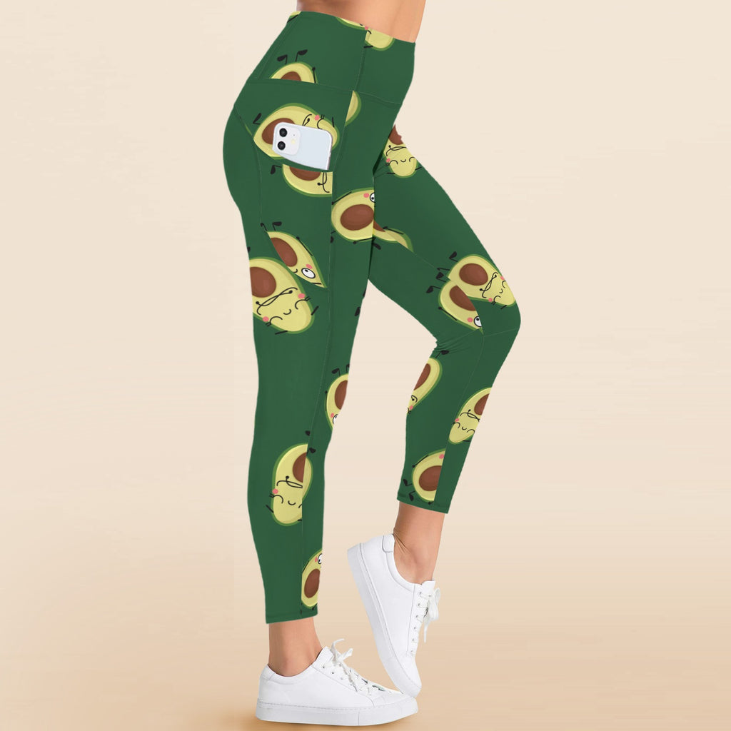 Avocado Characters - Women's High Waist Pockets Yoga Leggings