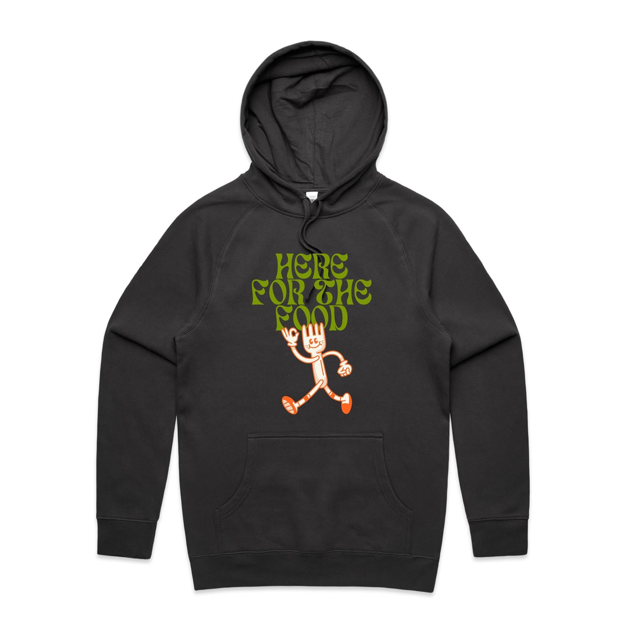 Here For The Food - Mens Hoodie Coal Mens Hoodie Food Printed In Australia