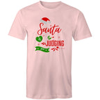 Santa Is Judging You - Mens T-Shirt Pink Mens Christmas T-shirt Christmas Printed In Australia
