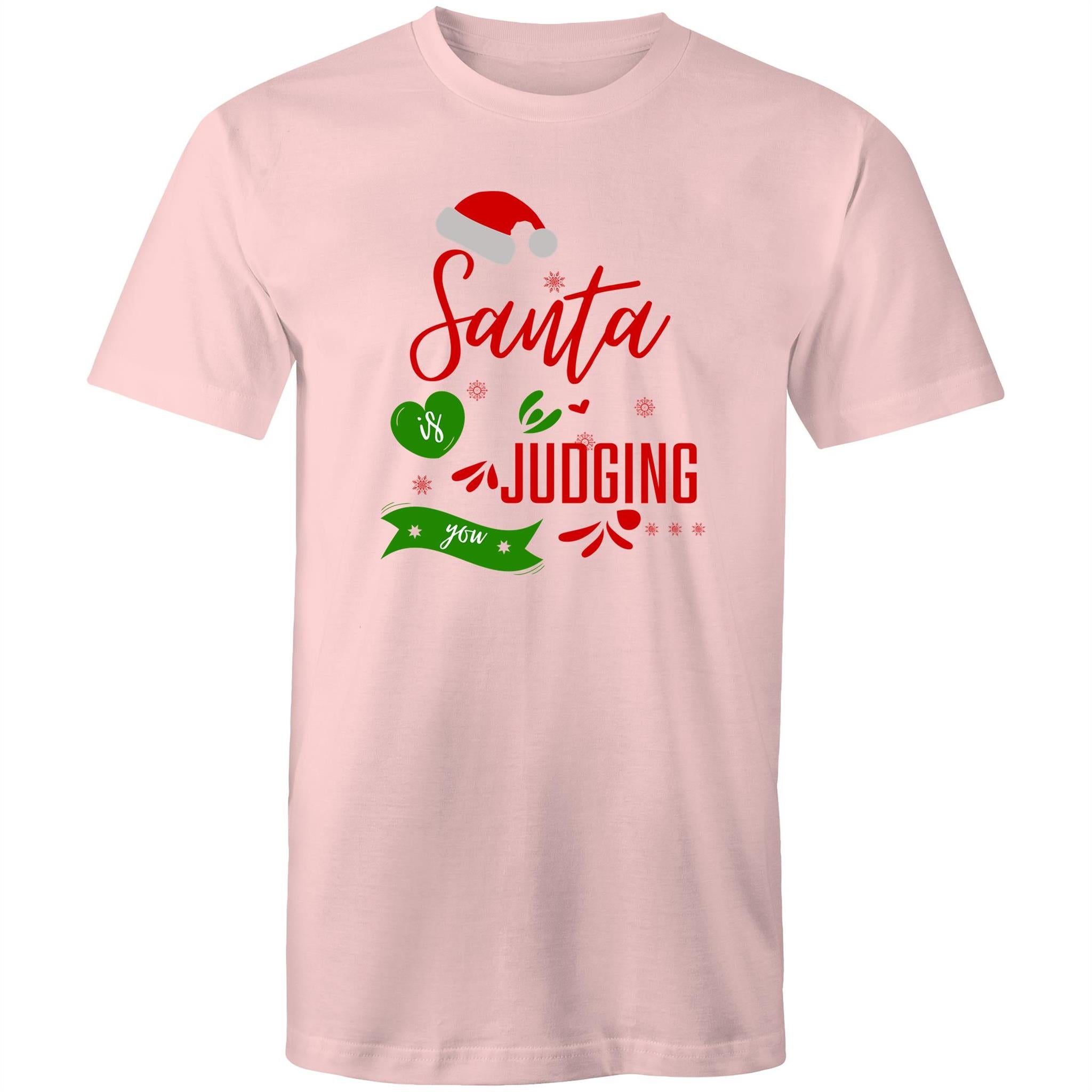Santa Is Judging You - Mens T-Shirt Pink Mens Christmas T-shirt Christmas Printed In Australia