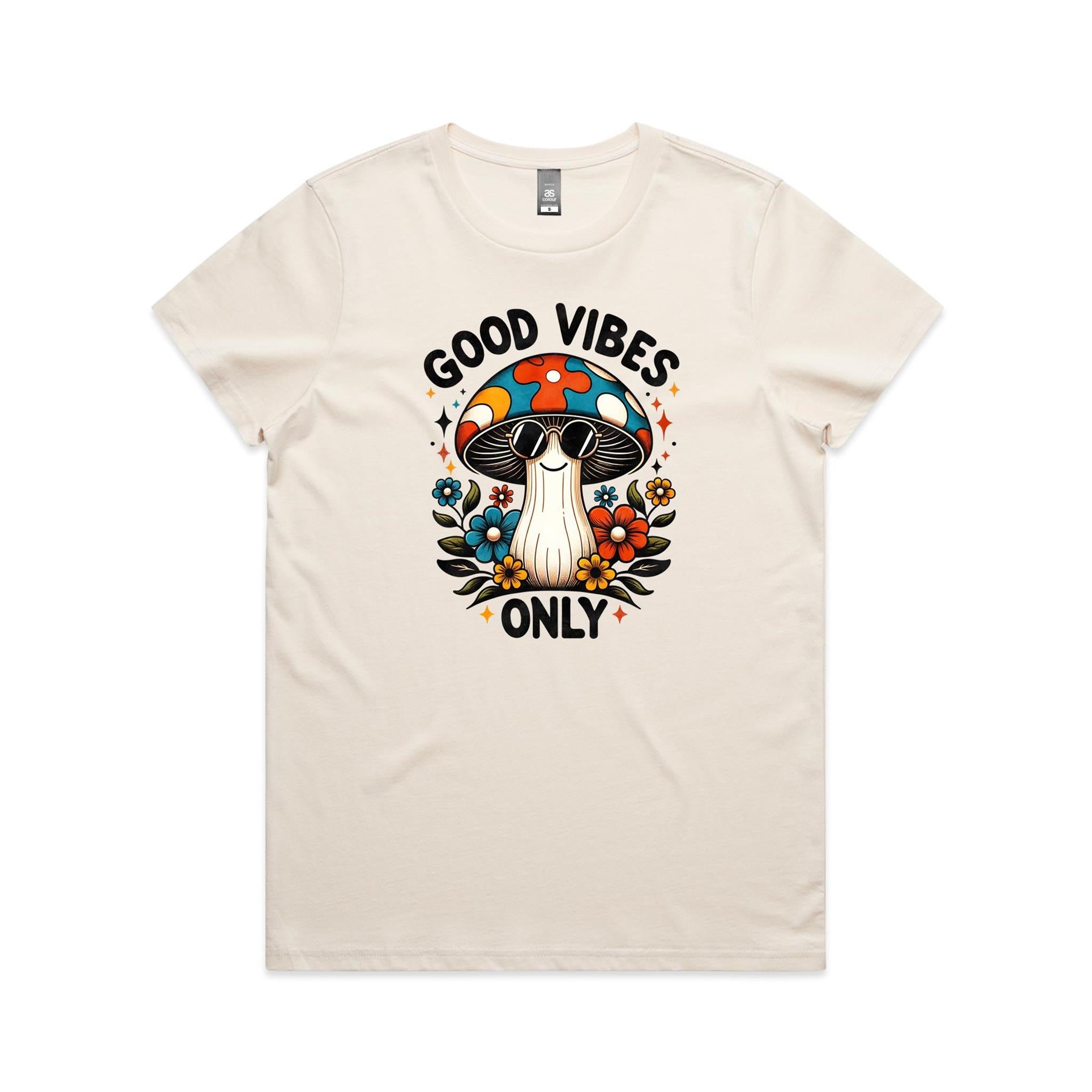 Good Vibes Only, Hippie Mushroom With Sunglasses - Womens T-shirt
