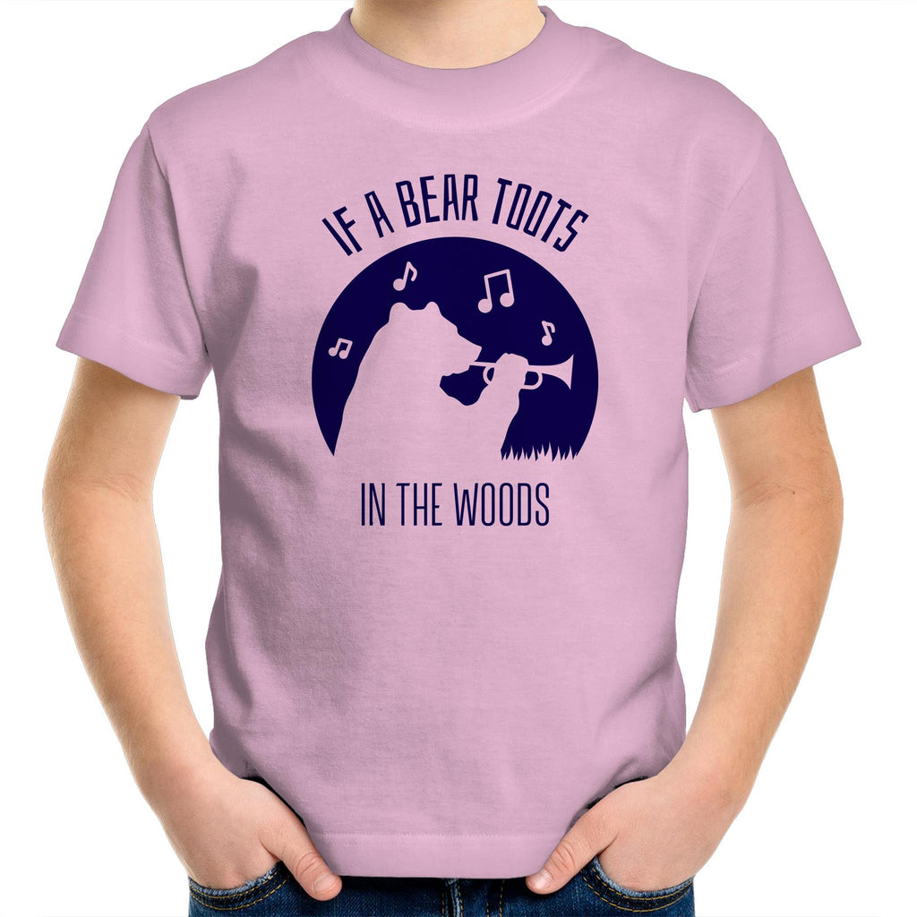 If A Bear Toots In The Woods, Saxophone Player - Kids Youth T-Shirt Pink Kids Youth T-shirt animal Music Printed In Australia