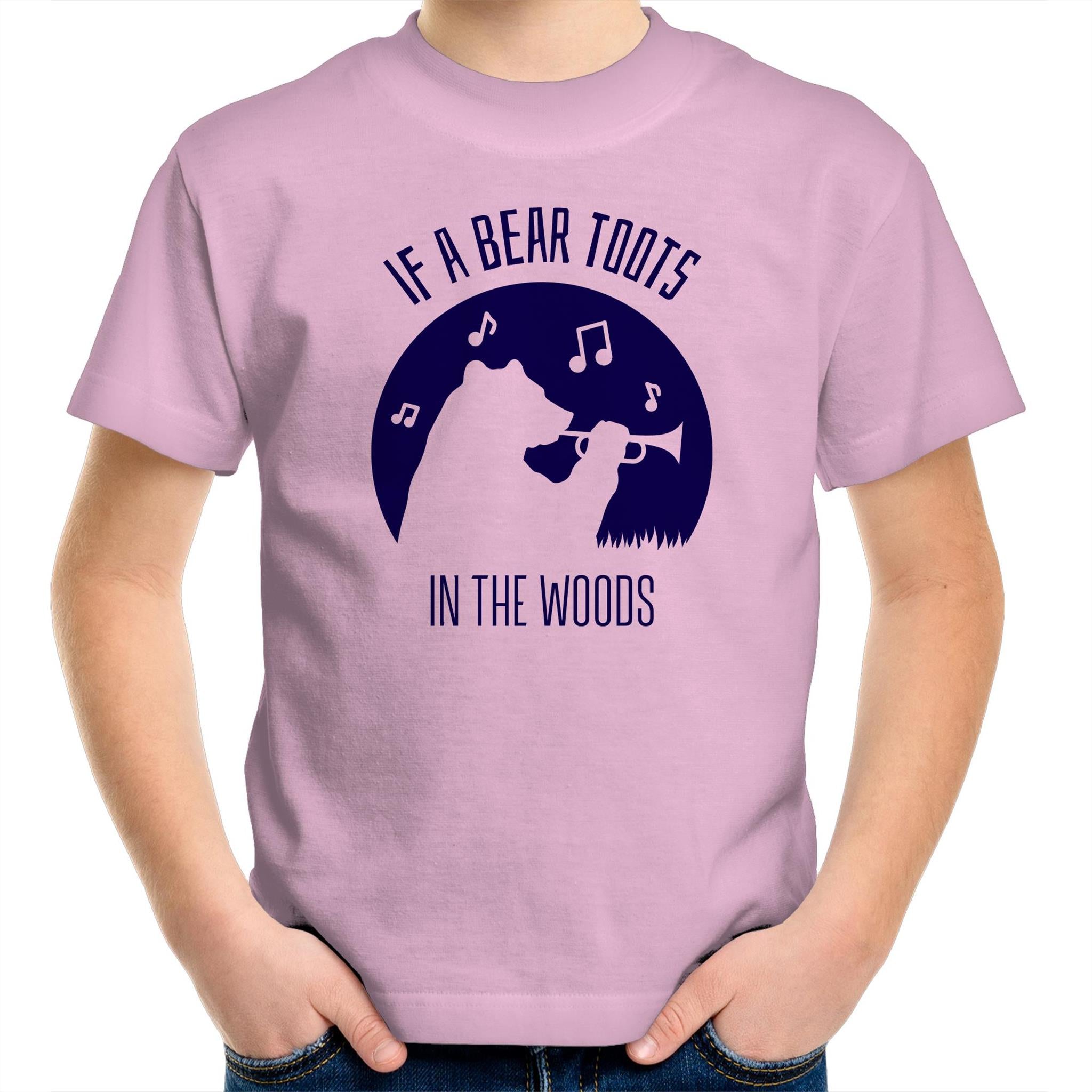 If A Bear Toots In The Woods, Saxophone Player - Kids Youth T-Shirt Pink Kids Youth T-shirt animal Music Printed In Australia