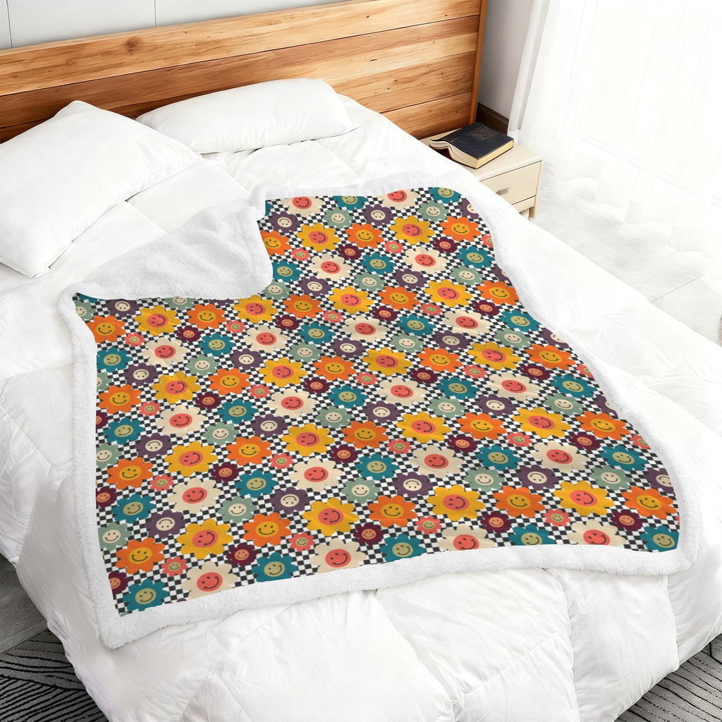 Happy Retro Flowers - Double-Layer Fleece Blanket 51"x59"