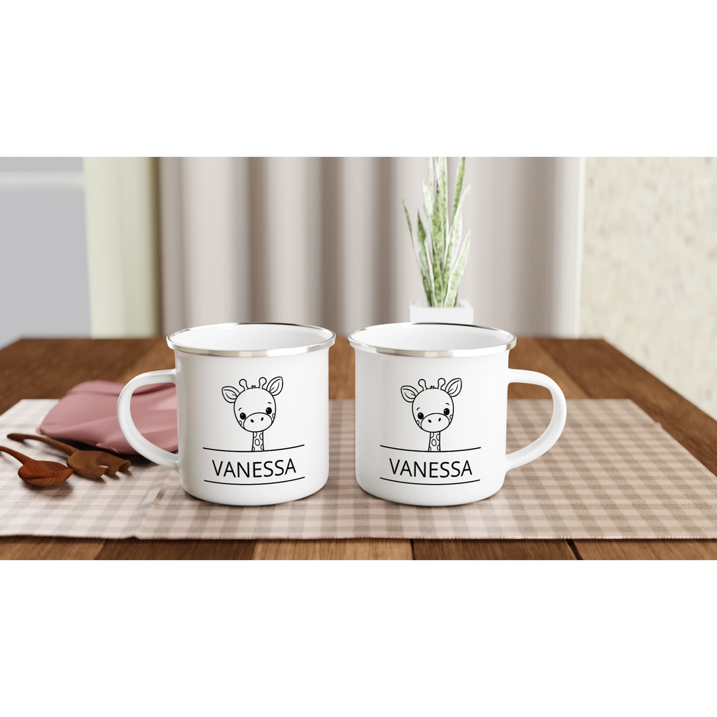 Giraffe Name - White 12oz Enamel Mug Personalised Enamel Mug animal customise Globally Fulfilled Name personalise