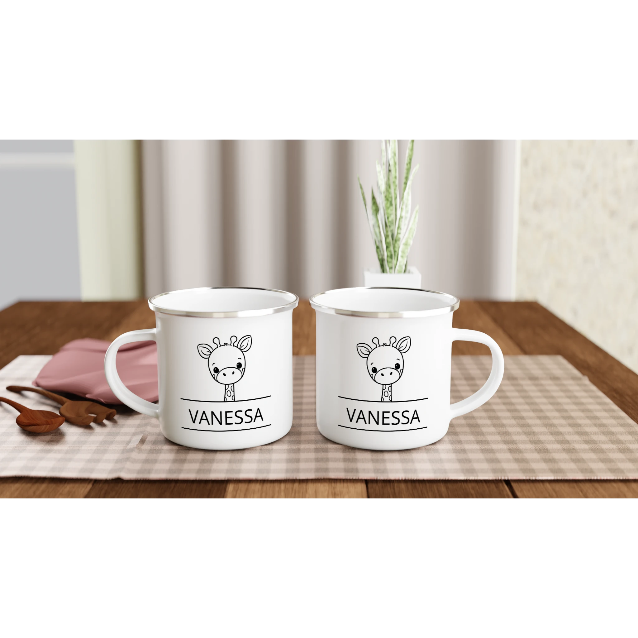 Giraffe Name - White 12oz Enamel Mug Personalised Enamel Mug animal customise Globally Fulfilled Name personalise