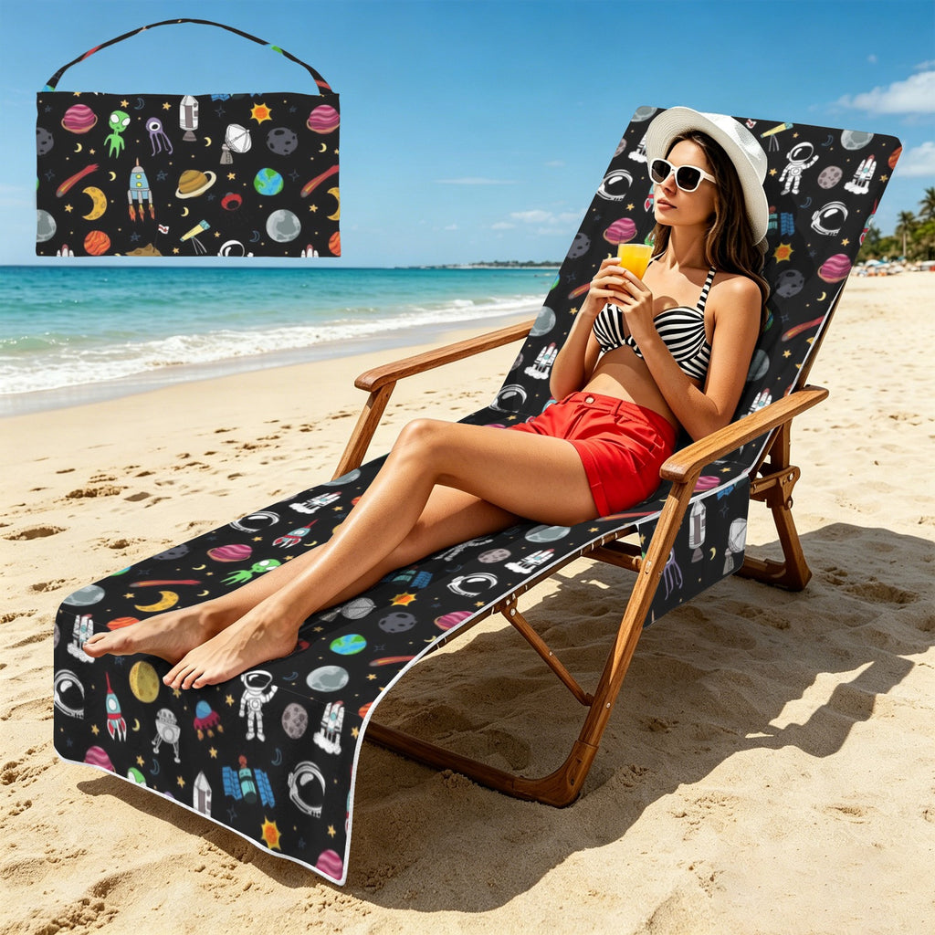 Fun Space Beach Chair Towel Cover with Side Pockets