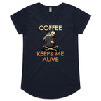 Coffee Keeps Me Alive - Womens Scoop Neck T-Shirt Navy Womens Scoop Neck T-shirt Coffee Printed In Australia