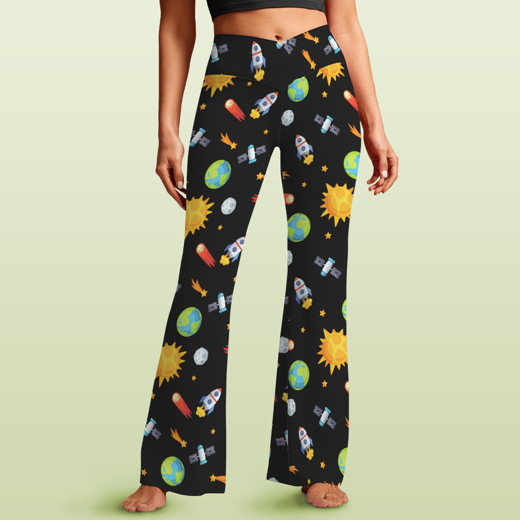Busy Space High Waist Crossover Tummy Control Flare Leggings 5XL High Waist Flare Leggings Printed Offshore Space