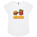 I Only Have Fries For You, Hamburger And Chips Women's AS Colour Scoop Neck T-Shirt White Womens Scoop Neck T-shirt Food Printed In Australia